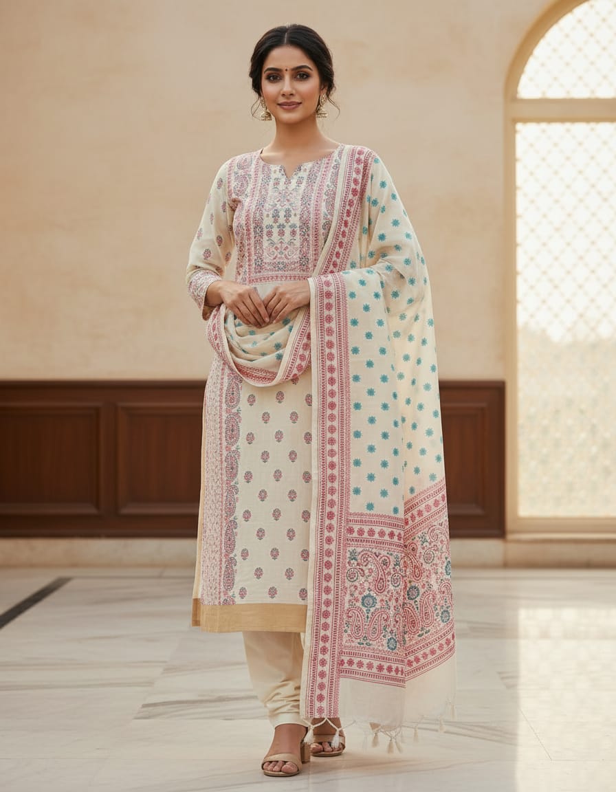 Mayas Kerala Traditional Printed Kurthi Set with Dupatta for Women